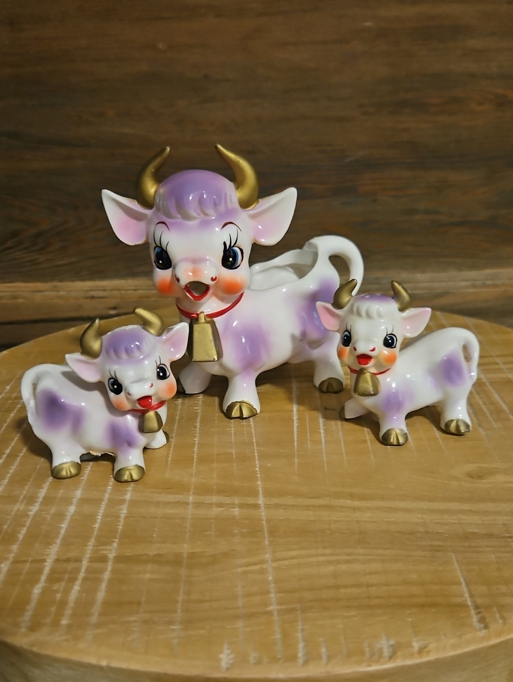 Vintage "Elsie the Purple Cow" Creamer and Salt & Pepper Shakers